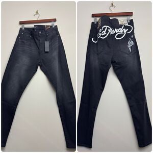 Ed Hardy Mens Skinny Jeans Black Size 34 Logo Cotton Stretch Love Kills